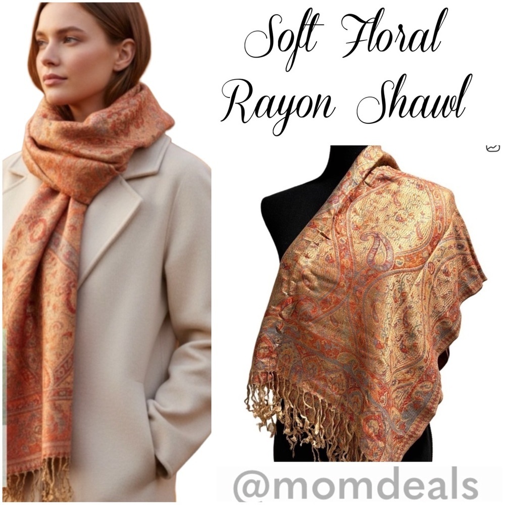 Elegant Shawl in Golden Paisley- Versatile Wrap, Stole, Scarf, Veil Soft Rayon